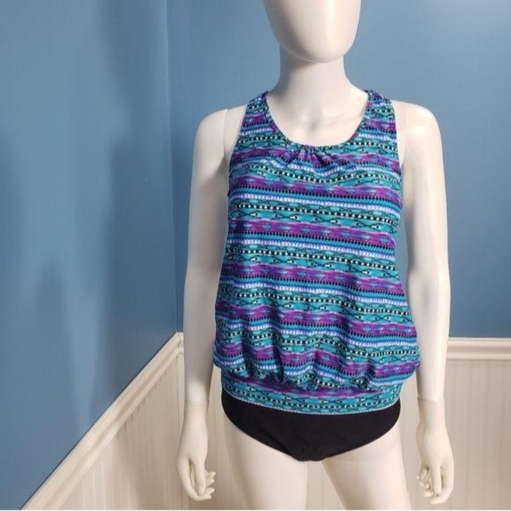 Women's Push Up Padded Printed Sporty Tankini Top and Triangle Cut Bottoms swims